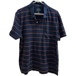 St. John’s Bay Navy Orange Striped Soft Cotton Mens Polo L Business Casual Shirt
